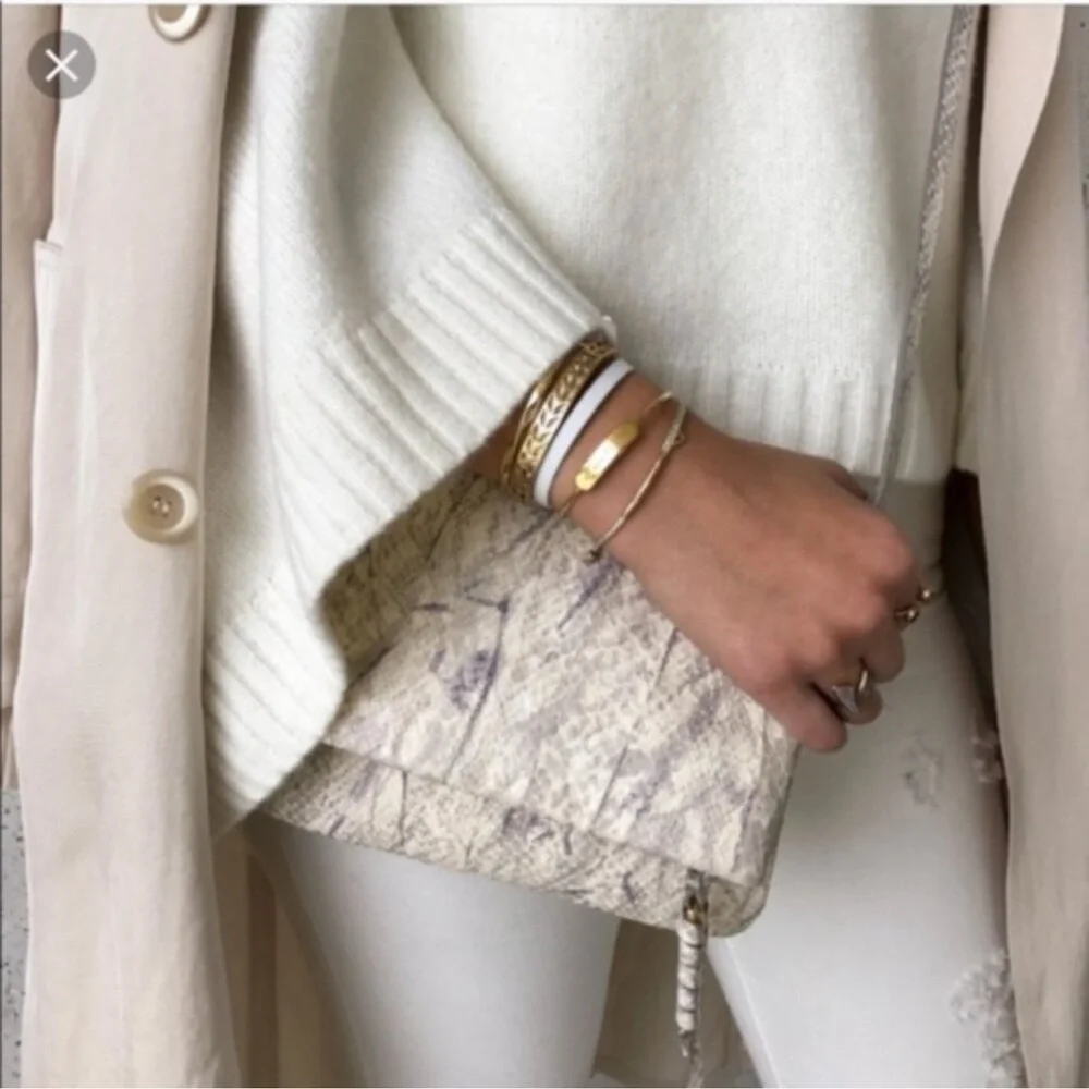 Stella & Dot Snakeskin-Print Wristlet Clutch in Beige and Taupe